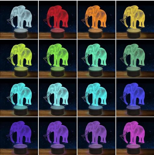 3D Elephant Night Light Illusion LED Lamp, 16 Color Changing with Remote - Image 2