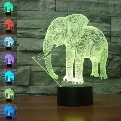 3D Elephant Night Light Illusion LED Lamp, 16 Color Changing with Remote